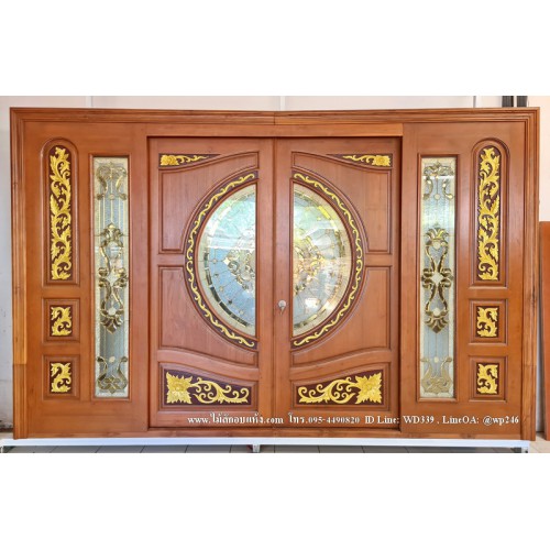 ประตูกระจกนิรภัยไม้สัก รหัส A53